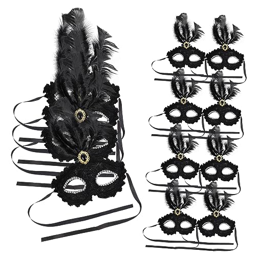 Warmhm 12 Stück Maskerade Masken goldene Maskerade Karnevalsfedern Gesichter Schutzmaske Grimasse halloween masken halloweenmaske Cosplay-Maske für Frauen dekorative Masken Plastik Black von Warmhm