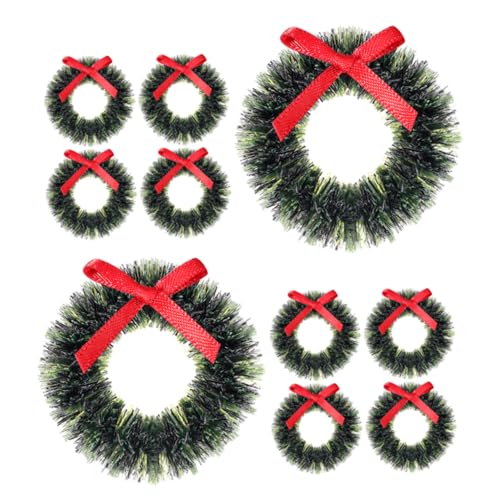 Warmhm 12 Stück Puppenhaus-Girlande Puppenhaus Kränze Szene Miniatur Weihnachten dekorativ weihnachtsdeko puppenhaus weihnachtskranz deko Kleiner Weihnachtskranz Mini-Kranz Plastik Green von Warmhm