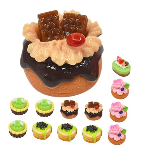 Warmhm 12 Stück Simulierter Obstkuchen Faux-Kuchenscheibe Miniatur -Szenenzubehör Kuchenimitat Nachtisch puppenhaus zubehör Dessertringe Mini-Kuchenverzierung Food-Requisiten- Harz von Warmhm
