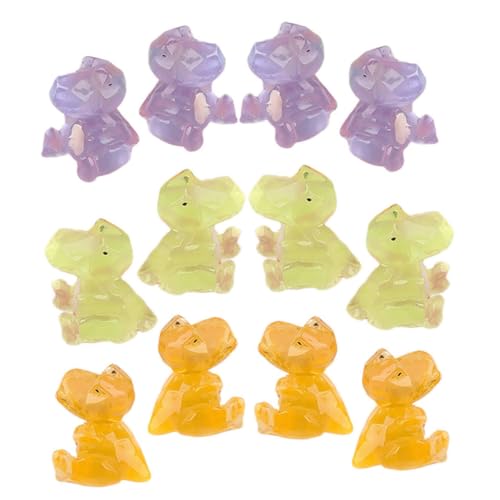 Warmhm 12 Stück Teiliges Leuchtendes Dinosaurier Modellspielset Cartoon Dinosaurier Figuren aus Harz für Mikrolandschaften Garten Dekoration und zu Besonderen Anlässen von Warmhm