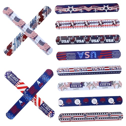 Warmhm 12 Stück Unabhängigkeitstag Circle Playtime Plüschbecher Memorial Day Slap Bands Patriotische Slap Armbänder Partygeschenke Für Party Slap Armband 80Er Slap Armbänder Armbänder von Warmhm