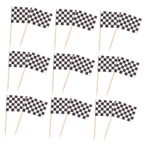 Warmhm 120 Stück Racing Flag Zahnstocher Karomuster Cupcake Toppers für Geburtstagsfeiern Shower und Thematische Dekorationen von Warmhm