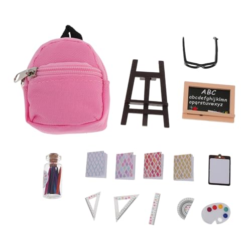 Warmhm 16 Teiliges Set Schulbedarf Lineal Puppenhaus Miniaturzubehör Mini Rucksack Mathe Partygeschenke Partygeschenke Puppenhaus Zubehör Mini Rucksäcke Aus Kunststoff von Warmhm
