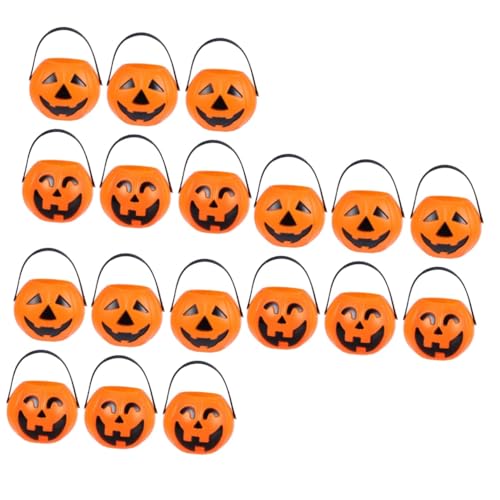 Warmhm 18 Stck. Halloween Süßigkeiten Eimer Kleine Tragbare Kürbisform Candy Pail für Party Deko und Mitgebsel in Zufälligem Augenstil von Warmhm
