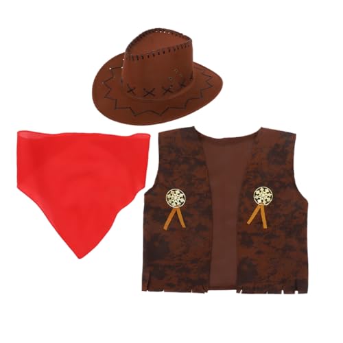 Warmhm 1Satz Cowgirl Kostümset für Mädchen Teiliges Outfit mit Weste Bandana und Hut für Halloween Themenpartys und Rollenspiele Westernkleidung für Bequem und Kreativ von Warmhm