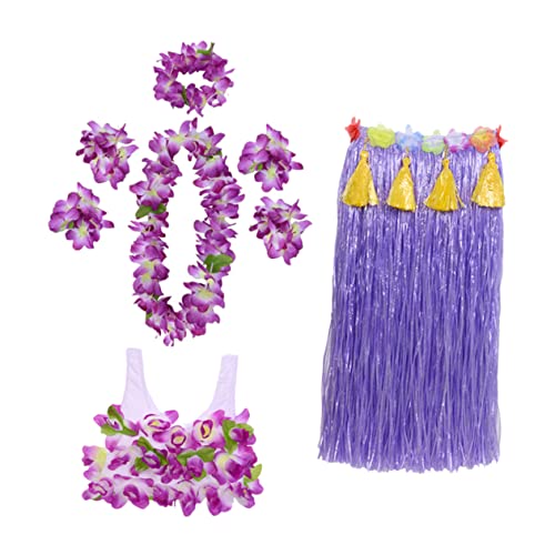 Warmhm 1Satz Hawaiianisches Kostümset Rock mit Baumwoll Oberteil und Accessoires für Frauen für Strandpartys Events und Sommerfeiern Teilig von Warmhm