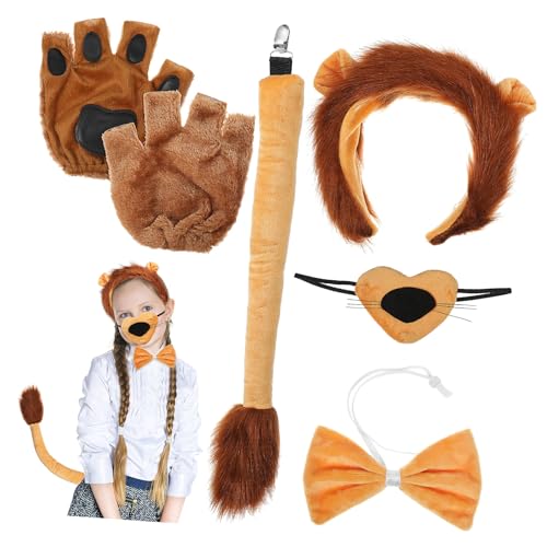Warmhm 1Satz Kostümset für Erwachsene Teiliges mit Stirnband Flauschigen Handschuhen Löwenschwanz und für Karneval Fasching und Halloween von Warmhm