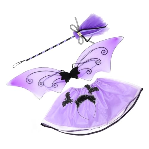 Warmhm 1Satz Mädchen Fledermaus Kostümset mit Tüllrock Haarband und Flügeln für Halloween Cosplay und Rollenspiele Geeignet für Kreatives Kostümzubehör von Warmhm