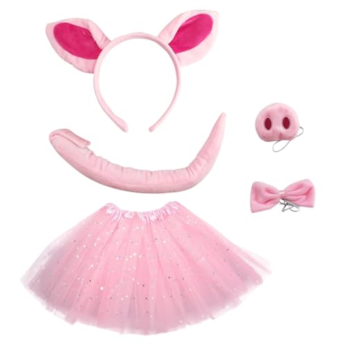 Warmhm 1Satz Tier Ohr Stirnband für Cosplay Schwein Kostüm mit Nase Bowtie und Tutu Rock für Geburtstagsfeiern und Bühnenaufführungen von Warmhm