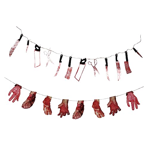 Warmhm 2 Sätze Halloween-String-Flaggen Blut Party Dekorationen beängstigend Halloween küche Halloween dekoartikel Outdoor gruselfilm Gruselige Halloween-Girlande Banner-Anhänger Hanfseil von Warmhm