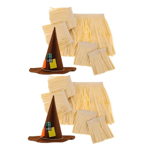 Warmhm 2 Sätze Hawaiian Raffia Kostüm Set mit Fransen Leichtes Atmungsaktives Gras Outfit für Luau Strandparty Tanz und Bühne Unisex Design mit Hexenhut Shirts Fuß Handgelenkbändern für von Warmhm