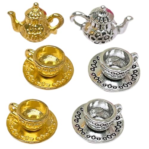 Warmhm 2 Sätze Mini- -Kaffeemaschine-Set puppenhauszubehör puppenhaus zubehör mini Teezubehör Mini-Teetasse Rollenspielzubehör Mini-Tassen Rollenspielset Metall von Warmhm