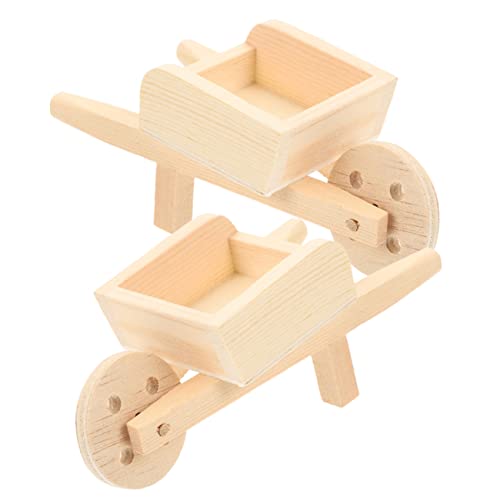 Warmhm 2 Stck. Mini-Kinderwagen Puppenhauswagen, Schubkarren Mini-Wagen-Schubkarren- bastelzeug handwerkskunst kucheltier Miniatur-Schubkarren-Modelle Puppenhaus-Schubkarren Holz von Warmhm