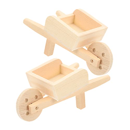 Warmhm 2 Stck. Mini-Wagen winzig Miniatur Zauberer Rad Mini-Schubkarren- Puppenhaus-Wagen-Schubkarren-Modelle Puppenhaus-Schubkarren Minikarrenkarren Puppenhauskarren Holz von Warmhm