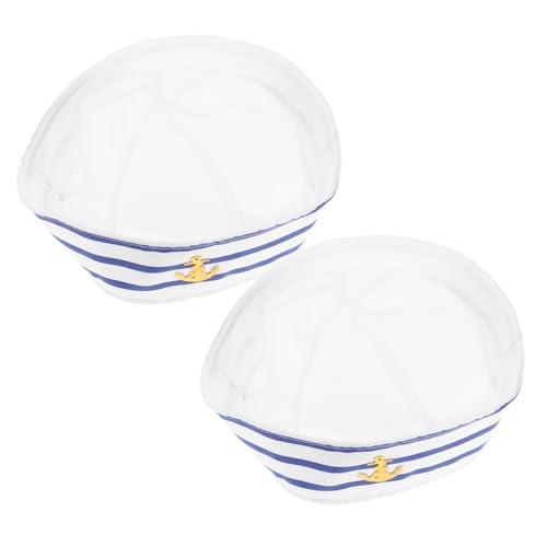 Warmhm 2 Stück Blau Weiße Gestreifte Matrosenmütze aus Polyester Teiliges Runde Kappe Schirmlos Kapitänsmütze für Herren und Damen Langlebig für Party Cosplay und Kostüm von Warmhm