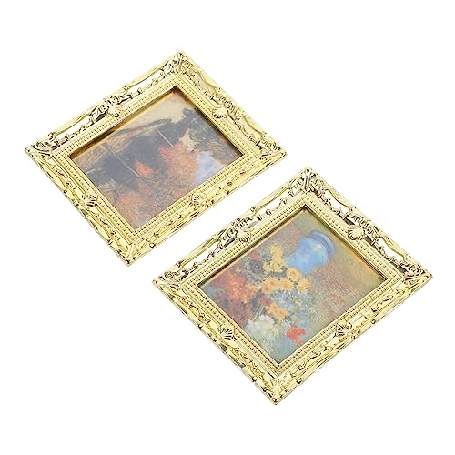 Warmhm 2 Stück Dekoratives Gold-ölgemälde Bilderrahmen Miniatur 2x3 Puppenhaus-miniaturen Mini-puppenhaus Mini-bilderrahmen Miniatur-kunstrahmen Miniatur Bilderrahmen Harz von Warmhm