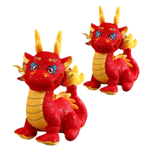 Warmhm 2 Stück Drachenpuppe Drache Gefülltes Puppenspielzeug Ausgestopfter Drache Für Chinesisches Neujahrsmaskottchen Stofftier Jahresdrache Stofftier Rot Plüsch von Warmhm