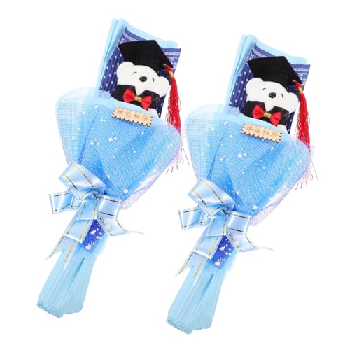 Warmhm 2 Stück Graduierungsstrauß Kleiner Abschlussbär Bärenpuppen-Abschluss Partydekorationen Plüsch abschlussgeschenk bläulich Abschlussstrauß Abschlussblumenstrauß Stoff Blue von Warmhm