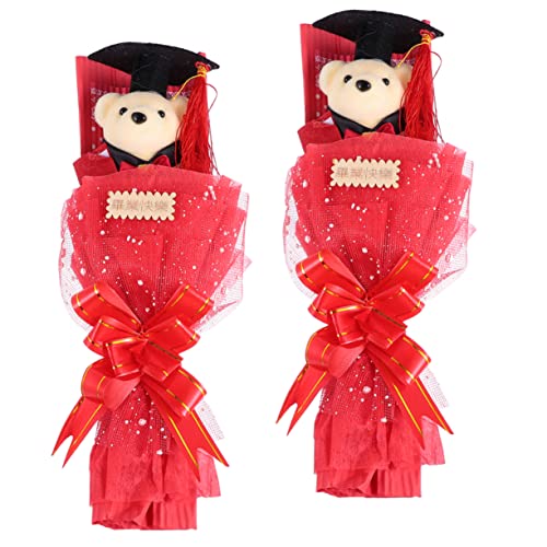 Warmhm 2 Stück Graduierungsstrauß scrump plüsch Abschluss Bär Absolventenstrauß Party abschlussgeschenk Plush Bärenstrauß Puppe Ornament Blumenstrauß Schaum rot von Warmhm
