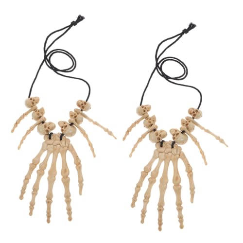 Warmhm 2 Stück Halloween Skelett Handknochen Halskette Halloween-Party-Halskette Skelettgeist Halloween-Kostümzubehör Schädelmaske Schädelschmuck Halloween- -Halskette Harz von Warmhm