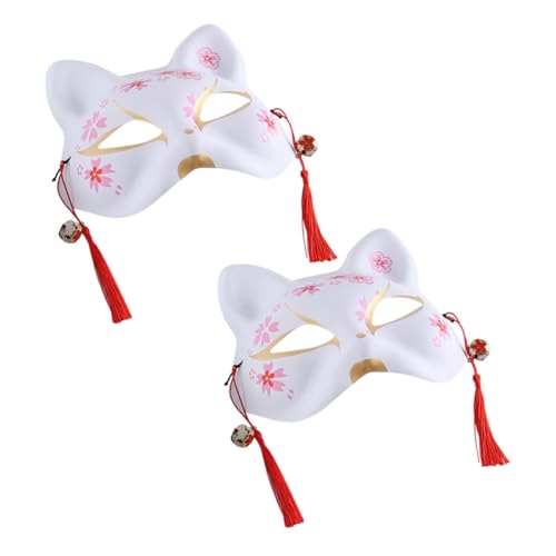 Warmhm 2 Stück Handbemalte Japanische Fuchsmaske Halbgesichtsmaske mit Design Cosplay und Halloween Maske Traditionell Inspiriert Vielseitig für Party Bühne und Maskerade Geeignet von Warmhm