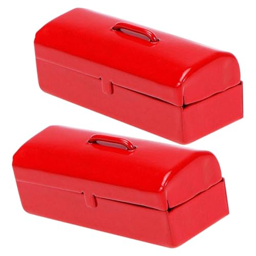 Warmhm 2 Stück Mini-Blechdose gefälscht Puppe Produkte zappeln Zubehör Werkzeug für Modellbau Dollhouse Accessories mini Werkzeugkoffer Mini-Hausverzierung Eisen rot von Warmhm