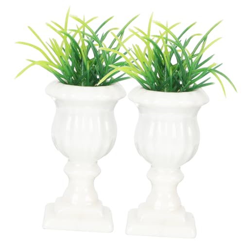 Warmhm 2 Stück Mini-Bonsai-Figuren draußen Miniaturen Puppenhaus eingetopft Wohnkultur Fälschung Säule Miniatur-Bonsai- Mini-Garten-Bonsai- winziges Bonsai- Harz Weiß von Warmhm
