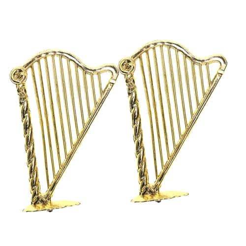 Warmhm 2 Stück Miniatur Harfe Puppenhaus Lyra Harfe Kleine Harfe Kleine Musikinstrumente Mini Mini Musikinstrumente Puppenhaus Zubehör Miniatur Harfenfigur Goldener Kunststoff von Warmhm