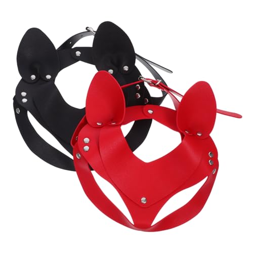 Warmhm 2 Stück Punk Katzenohren Masken aus PU Leichte Bequeme Tier Cosplay Halbgesichtsmasken in Schwarz und Rot für Halloween Karneval Maskenball und Party Warmhm 2 Stück Punk Katzenohren Masken aus PU Leichte Bequeme Tier Cosplay Halbgesichtsmasken in Schwarz und Rot für Halloween Karneval Maskenball und Party von Warmhm