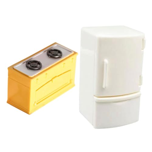 Warmhm 2 Stück Puppenhaus-Herd-Kühlschrank spielzeugküche kūhlschrank Puppenhaus Dekoration Küche Mini Kühlschrank Puppenhaus Miniatur Mini-Puppen Mini-Kochfeld-Requisite Puppenmöbel PVC von Warmhm
