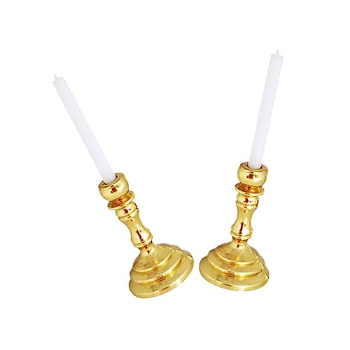 Warmhm 2 Stück Puppenhauskerzen Puppenhauslieferungen Mini-kerzenhalter Aus Legierung Spielzeughaus Zubehör Für Küchenmodelle Kinderspielzeug Ferrolegierung Golden von Warmhm