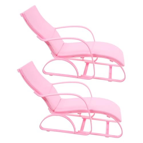 Warmhm 2 Stück Puppenstrandkorb Sandkasten Miniatur Puppenwagen Puppenträger Puppenhochstuhl Buggy Dolly Puppenstuhlmodell Kleiner Strandkorb Puppenliegestuhl Rosa Plastik von Warmhm