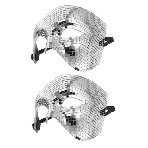 Warmhm 2 Stück Silberne Halbgesichts-maskerade-masken aus Reflektierendem Glitzernde Disco Ball Gesichtsdekoration für Halloween Kostümparty Karneval und Tanzveranstaltungen von Warmhm