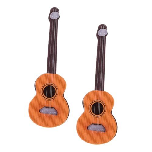 Warmhm 2 Stück Simulation Gitarre klein Mini-Gitarrenfigur als Ornament Zubehör Modelle Puppenhaus Dekoration kreative Mini-Gitarre Miniatur Gitarre hölzern Light Brown von Warmhm