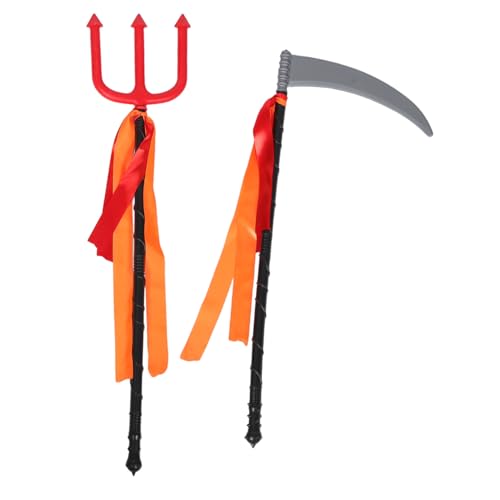 Warmhm 2 Stück Teiliges Halloween Death Scythe aus Leichtem Kunststoff Realistischer Gruselmantel mit und Grauer Sense für Kostüm Cosplay Party und Rollenspiel von Warmhm