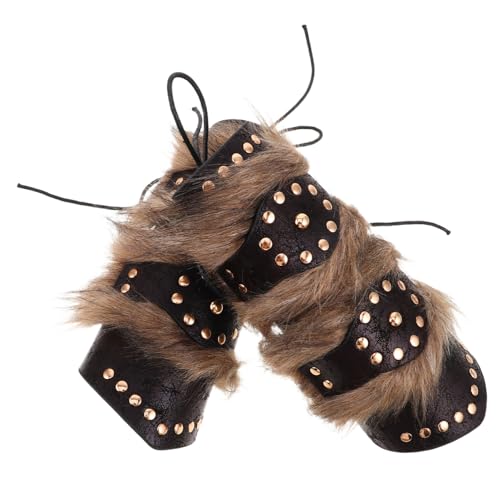Warmhm 2 Stück Teiliges Mittelalterliches Armband aus Vintage Kunstleder mit Nieten und Weichem Fellbesatz Robuste Armschützer für Cosplay Bühnenauftritte und Halloween-kostüme Schwarz von Warmhm
