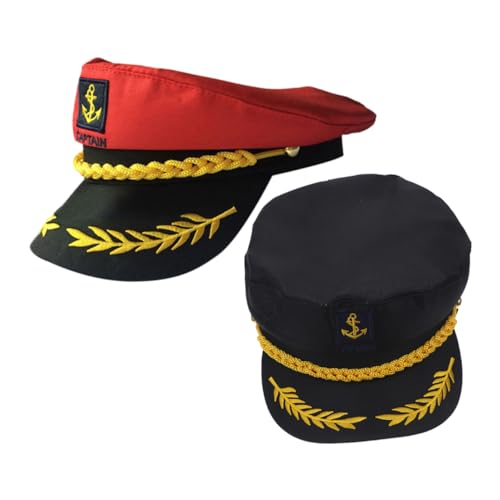 Warmhm 2 Stück Verstellbare Bestickte Kapitänsmütze für Herren Damen Atmungsaktive Partyhüte in Schwarz Rot für Cosplay Bühnenauftritte und Festliche Events Warmhm 2 Stück Verstellbare Bestickte Kapitänsmütze für Herren Damen Atmungsaktive Partyhüte in Schwarz Rot für Cosplay Bühnenauftritte und Festliche Events von Warmhm