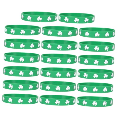 Warmhm 20 Stück Kleeblatt-Armband Partygeschenk Heilige Silikonarmbänder elastisches Silikonarmband stylischer Armreif st. Patrick's Day Dekorative Armbänder Kieselgel von Warmhm