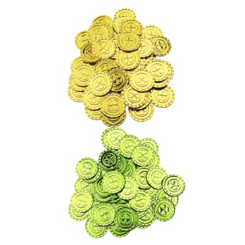 Warmhm 200 Stück St. Pa Requisiten Dekoration Party lustige Token st Patricks Day Glücksmünze The Green die grünen gefälschte goldene Plastikmünzen Spieleprop von Warmhm