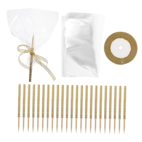 Warmhm 24 Stück Glitzer-süßigkeits-apfelriegel Deko Süßigkeiten-apfelzubehör Süßigkeiten-Apfel-Set Bling-Cake-pop-Sticks Goldbonbon-apfelstangen Äpfel -Tasche Golden Bambus von Warmhm