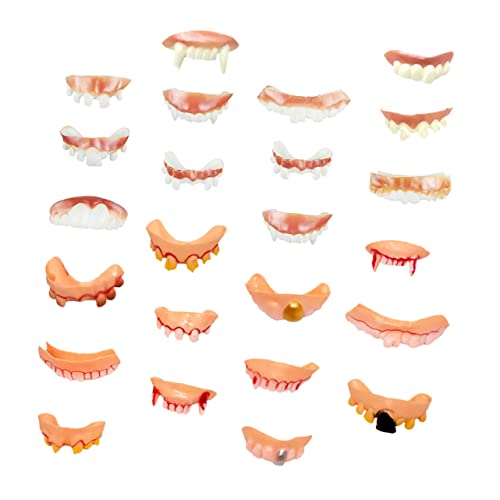 Warmhm 24 Stück Halloween-Zahnersatz Streich gruselige Zähne Halloween Weiß halloweenkostüme für Halloween Costume idea gefälschte hässliche zähne Reißzähne Cosplay weiches Gummi von Warmhm