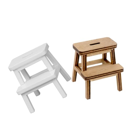 Warmhm 2Stücke Holz Hocker für Puppenhaus Dekoration und Zubehör Vielseitig Einsetzbar im Wohnzimmer Esszimmer oder Schlafzimmer und Vintage Holzfarbe von Warmhm