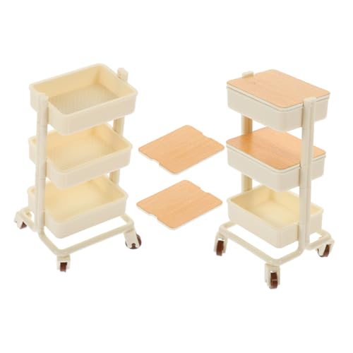 Warmhm 2stücke Mini-einkaufswagen Für Puppenhaus Rädern Miniatur-rollwagen Aufbewahrungsregal Puppenhausmöbelzubehör Gartendekoration von Warmhm