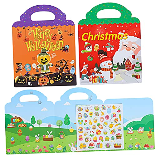Warmhm 3 Sätze Stickerbuch Für Wiederverwendbares Stickerbuch Aufkleber Stickerbuch Kleinkinder Stickerbuch Mit Ostermotiven Wasserdichtes Umweltschutz-szenenbuch von Warmhm