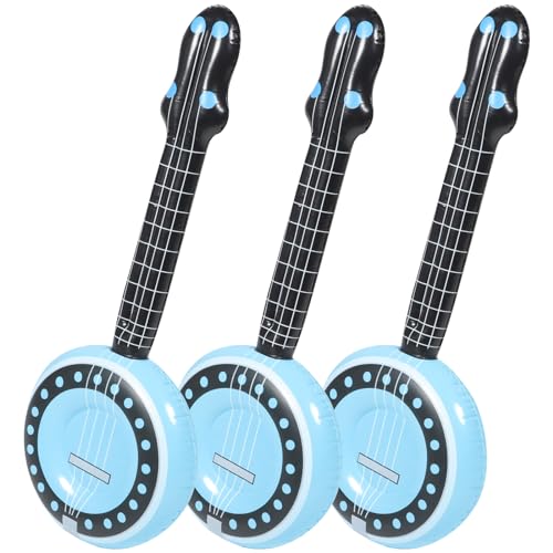 Warmhm 3 Stück Aufblasbares Musikinstrument Die Schlauchboote Tragbare Gitarre Musik Aufblasbares Banjo Aufblasbare Rockband-Instrumente Trompete Pädagogisches Spielzeug von Warmhm