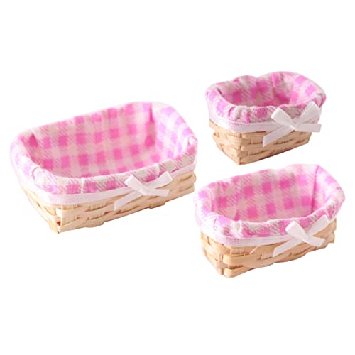 Warmhm 3 Stück Miniatur Geflechtkörbe Tablett Dekoration Obstkorb Aufbewahrungskörbe Miniatur Korb Dekoration Miniaturen Zum Basteln Mini Korb Basteln Mini Korb Stoff Rosa von Warmhm