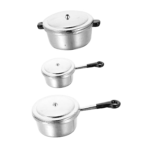 Warmhm 3 Stück Miniatur-Küchengeschirr für Minipfanne kinderspielzeug Children Toys Mini-Suppentopf- Miniaturtöpfe Legierung Silver von Warmhm