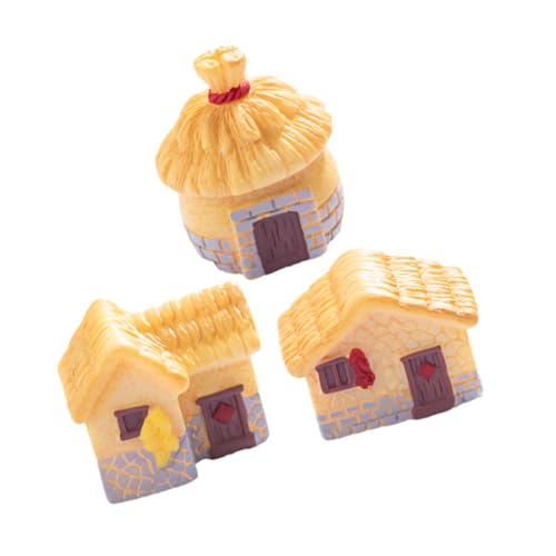 Warmhm 3 Stück Retro Landhaus Mit Reetdach Miniatur Dorfhäuser Miniatur Kreative Landschaftsdekoration Kleines Hausmodell Gras Alte Kleine Figur DIY Kleines Handwerk Mikroharz von Warmhm
