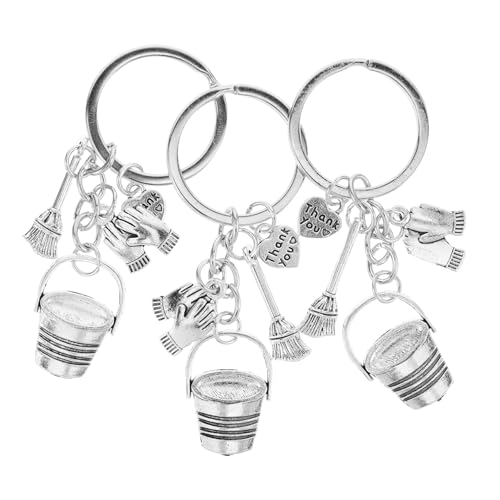 Warmhm 3 Stück Thank You Charm Schlüsselanhänger Kreativer Schlüsselbund mit Besen Handschuh und Eimer Stilvolles und Tragbares für im Alltag von Warmhm