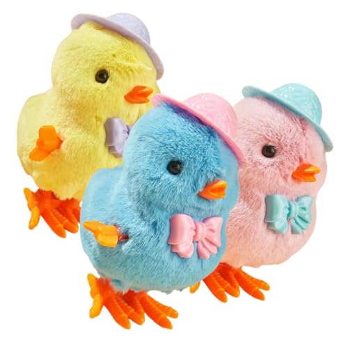 Warmhm 3 Stück Uhrwerk Huhn -Huhn- Flauschige Küken Osterkorbfüller Küken Hühnchenspielzeug zum Aufziehen Huhn aufziehen Kinderspielzeug Plüsch von Warmhm